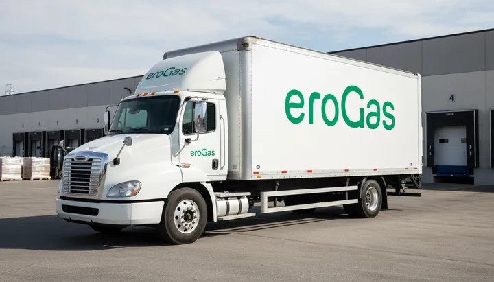 Camion eroGas per la consegna di bombole davanti a un magazzino