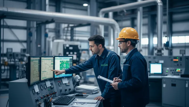 Due tecnici davanti ai monitor di una sala di controllo industriale